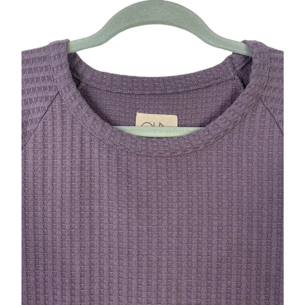 Chaser Waffle Knit Long Sleeve Thermal Top Mystic Purple Small Casual Cozy